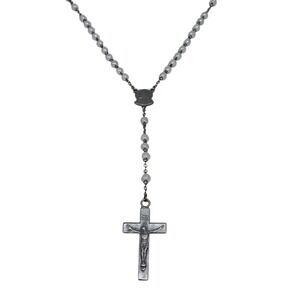Rosary Necklace Silver‎ Tone Beaded Religious Prayer Cross Pendant Women